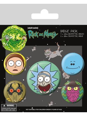 Pyramid Rick and Morty Heads 5 Badge Pack Buttons