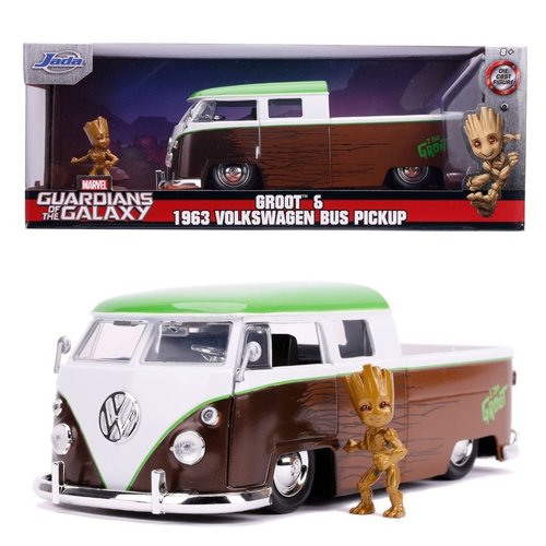 Jada Toys Marvel GotG Groot + 1963 Volkswagen Bus PickUp Figure 1:24 DieCast Model