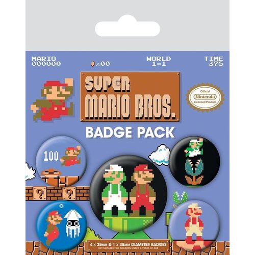 Pyramid Super Mario Bros 5 Badge Pack Buttons