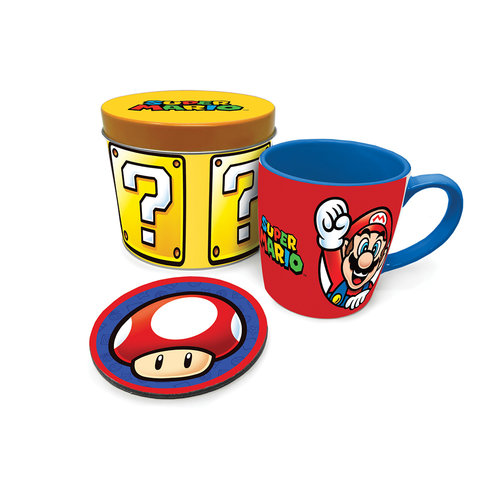 Pyramid Nintendo Super Mario Question Block Mug & Coaster Set in Tin Pyramid Nintendo Super Mario Question Block Mug & Coaster Set in Tin