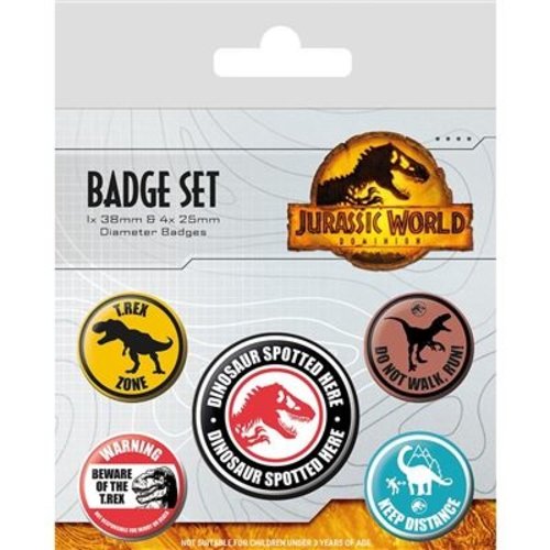 Jurassic World 3 Warning Signs 5 Pack Badges