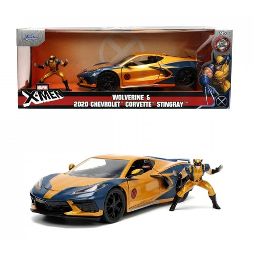 Jada Toys Marvel X-Men Wolverine & 2020 Chevy Corvette Stingray 1/24 Diecast Metal Car Jada Toys Marvel X-Men Wolverine & 2020 Chevy Corvette Stingray 1/24 Diecast Metal Car