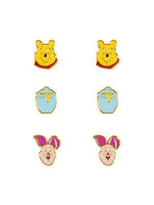 Peershardy Disney Winnie the Pooh 3 Pair of Studs Earrings Plated Brass