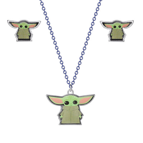 Peershardy Star Wars Mandalorian Grogu Gift Set Necklace & 1 Pair Earring Studs