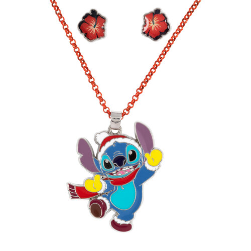 Peershardy Disney Stitch Xmas Set Necklace + Pair of Stud Earrings