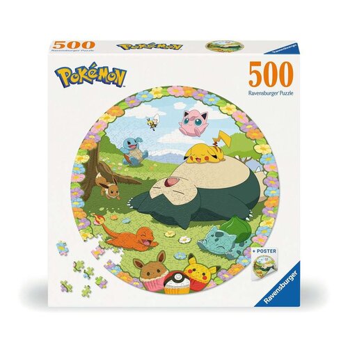 Ravensburger Pokemon Puzzle Round 500Pieces Pokemon on Flowers