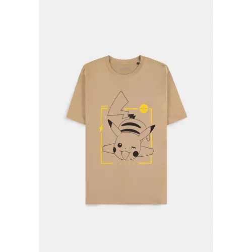 Difuzed Pokemon Pikachu Line Art Men T-Shirt S Beige