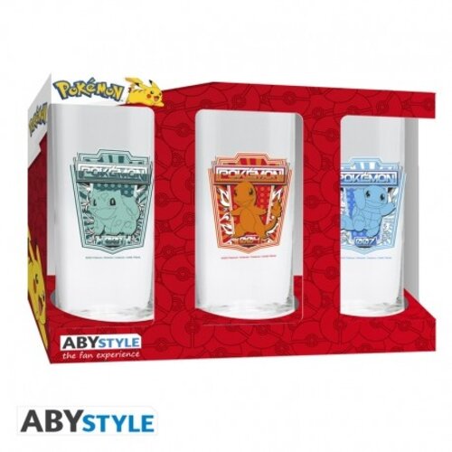 Abystyle POKEMON Bulbasaur Charmander & Squirtle 3 Glass Set 290ml
