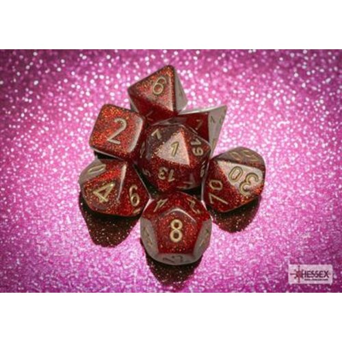 Chessex Chessex Glitter Ruby Red/Gold 7 Dice Set