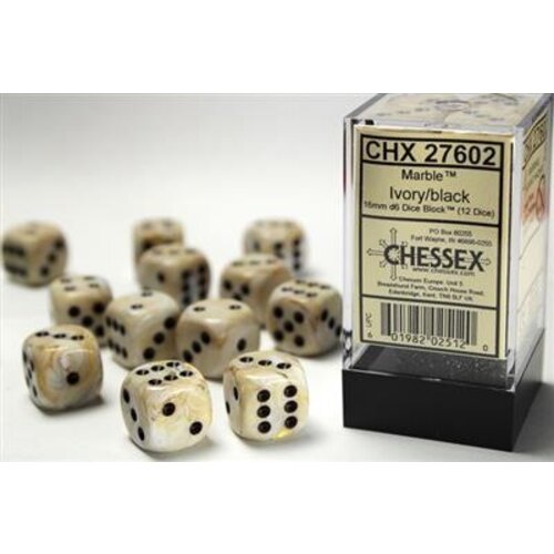 Chessex Chessex Marble Ivory/Black D6 Dice Set (12 Dice)