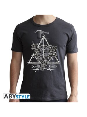 Abystyle Harry Potter T-Shirt Deadly Hallows Man Dark Grey New Fit Size L