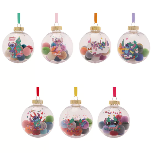 Widdop Disney Stitch Christmas Baubles Set of 7 With Pom Poms