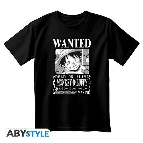 Abystyle One Piece Unisex Black T-Shirt Wanted Luffy BW Size L