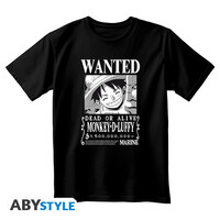 One Piece Unisex Black T-Shirt Wanted Luffy BW Size XL