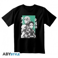 Demon Slayer Unisex Black T-Shirt Tanjiro & Tengen Size S