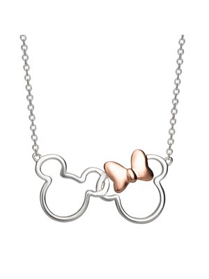 Peershardy Disney Mickey and Minnie Necklace in Rose Gold & Silver Brass Plated