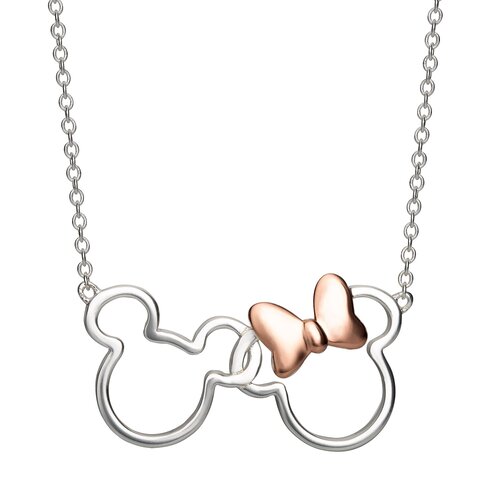Peershardy Disney Mickey and Minnie Necklace in Rose Gold & Silver Brass Plated