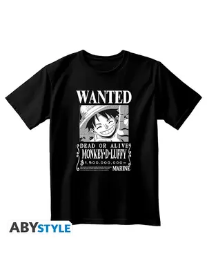 One Piece Tshirt Unisex Black Wanted Luffy XS