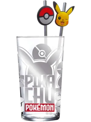 Stor Pokemon Pikachu Set of 485ml XXL Glass + Twin Metal Straw