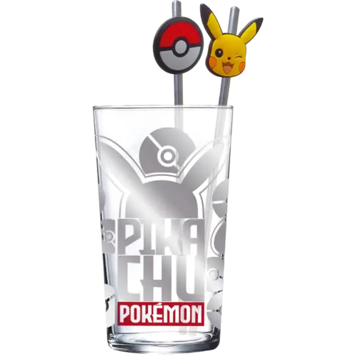 Stor Pokemon Pikachu Set of 485ml XXL Glass + Twin Metal Straw