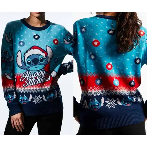 Cotton Division Disney Lilo & Stitch Happy Stitchmas Christmas Sweater Size L