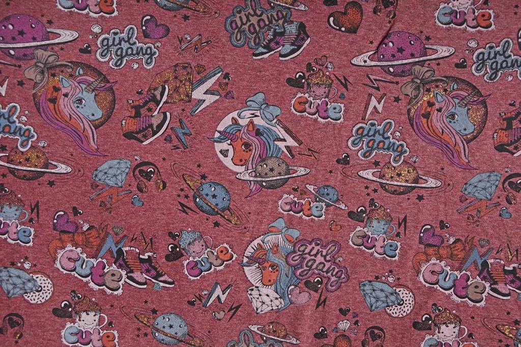 Sweatstoff Alpenfleece Pony Girl Gang Bordeaux Glitzer