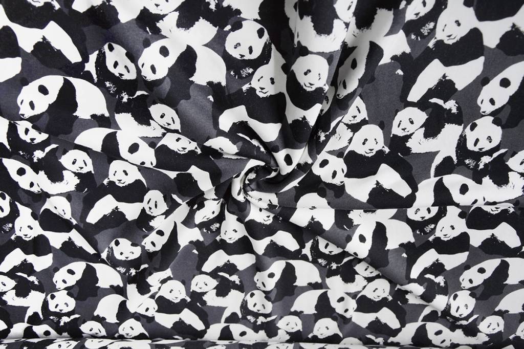 Sweatstoff Alpenfleece Pandas Grau