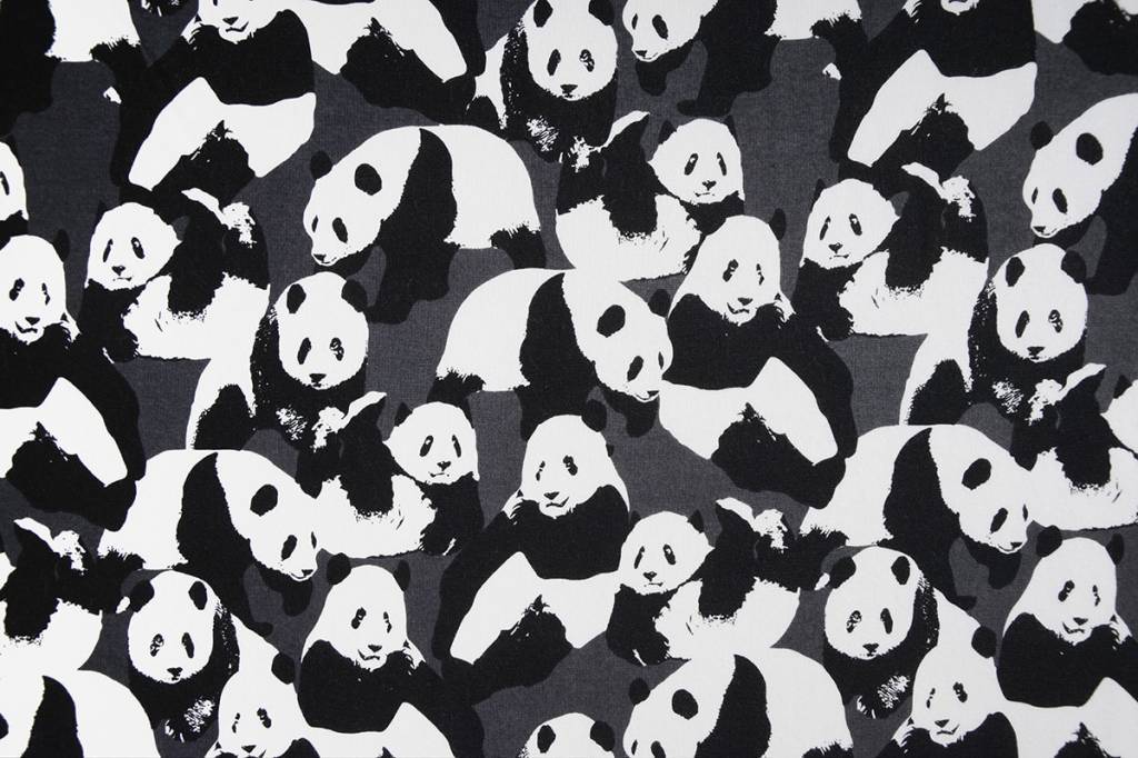 Sweatstoff Alpenfleece Pandas Grau