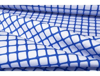 Stretch Cotton Grid Cobalt Blue