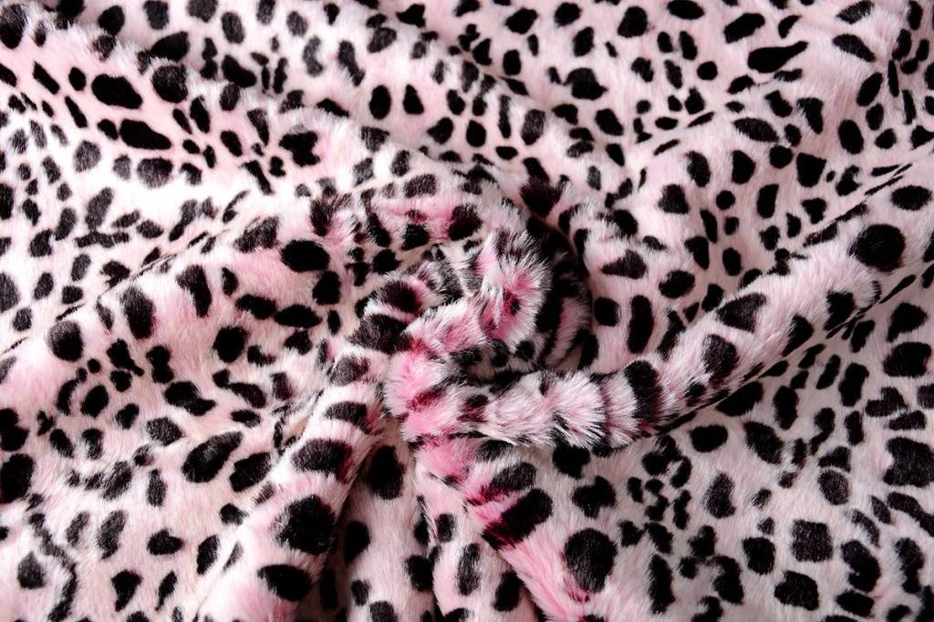 telescoop wandelen Vergelijking Harige Imitatie Bont Cheetah print Roze - YES Fabrics