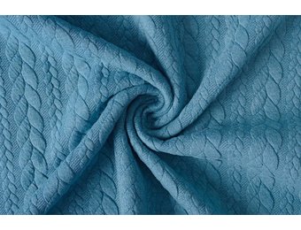 Strickstoff Zopfmuster Jersey Petrolblau