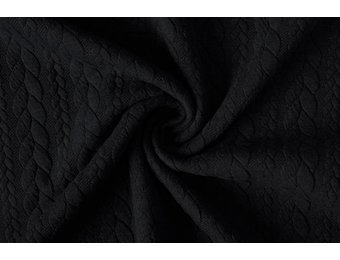 Strickstoff Zopfmuster Jersey Schwarz