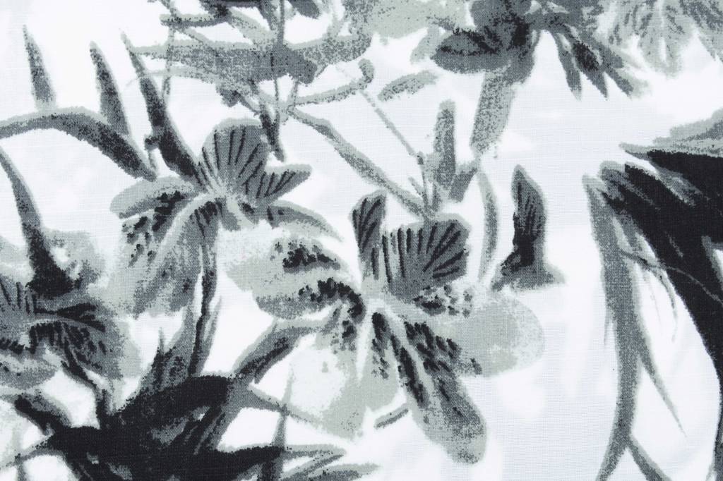 Leinenoptik Bedruckt Graue Tropische Blumen