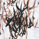 Bedrukt Katoen Linnenlook Bamboo plant Bruin