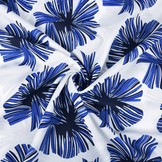 Linnenlook Viscose Bedrukt Tropische Bladeren Kobaltblauw