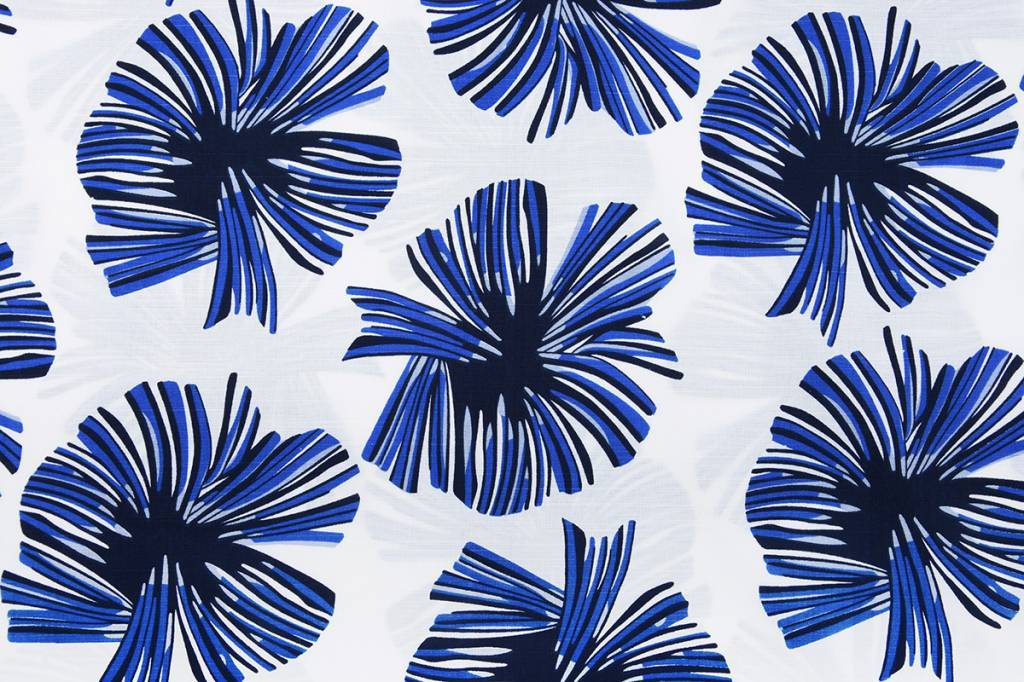 Linenlook Viscose Printed Tropical Leaves Cobalt Blue