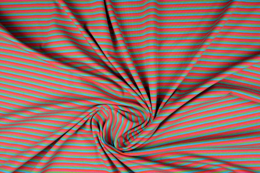 Cotton Jersey Stripe Multi Coral