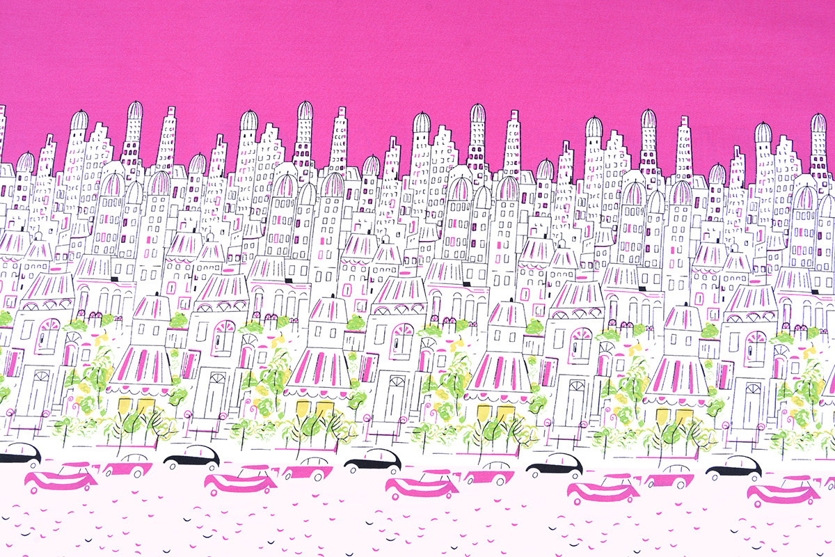 Dubbele rand Katoen Stad Paris Roze