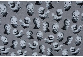 Sweatstoff Bedruckt Doubleface Vogel Grau