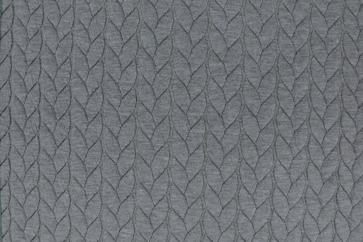 Strickstoff Zopfmuster Jersey Hellgrau