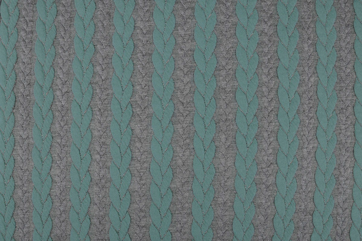 Strickstoff Zopfmuster Jersey Minzgrün Grau
