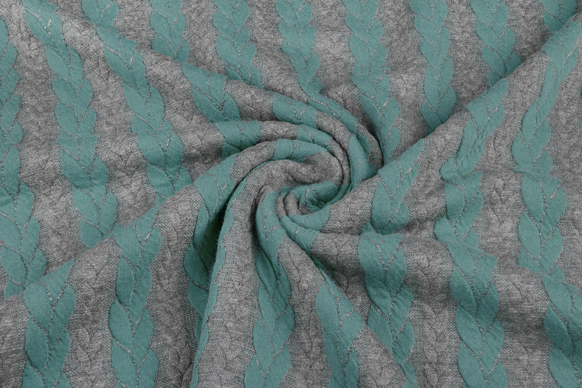 Strickstoff Zopfmuster Jersey Minzgrün Grau