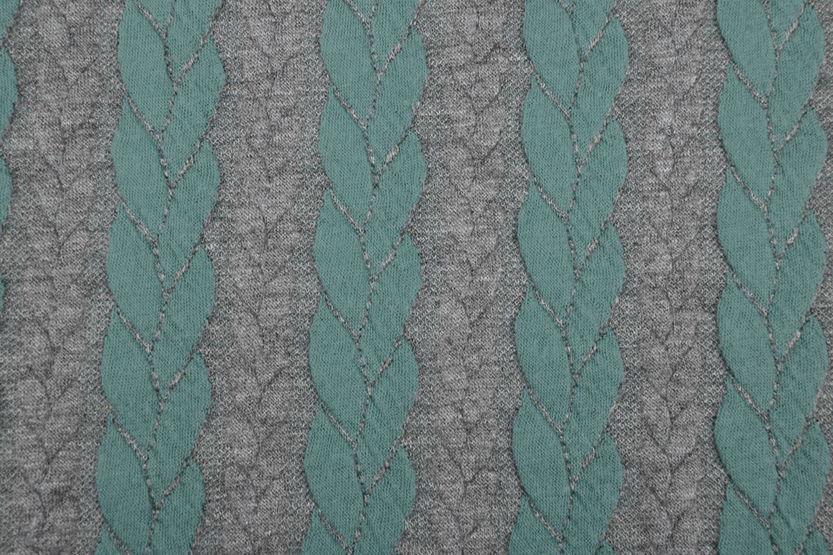 Strickstoff Zopfmuster Jersey Minzgrün Grau