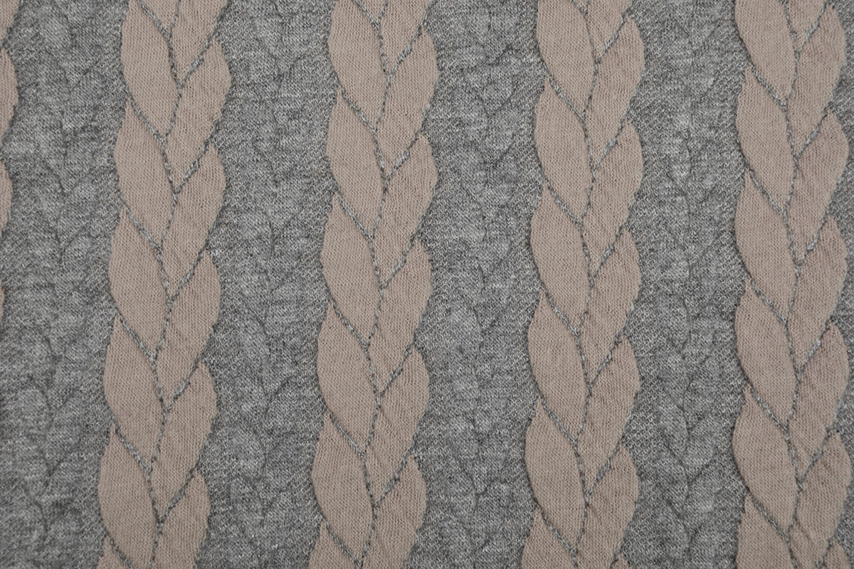 Strickstoff Zopfmuster Jersey Grau Puderrosa