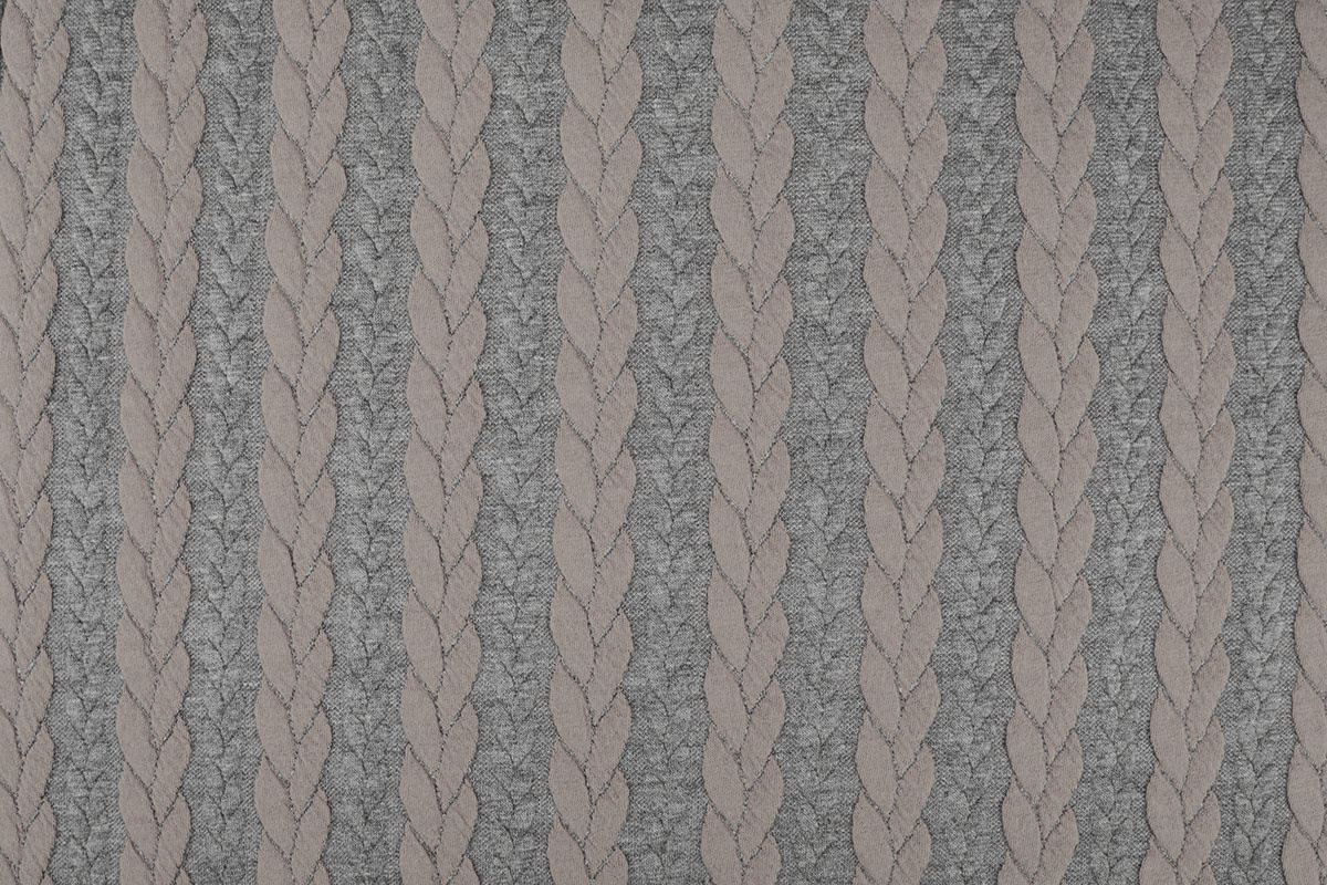 Strickstoff Zopfmuster Jersey Grau Puderrosa