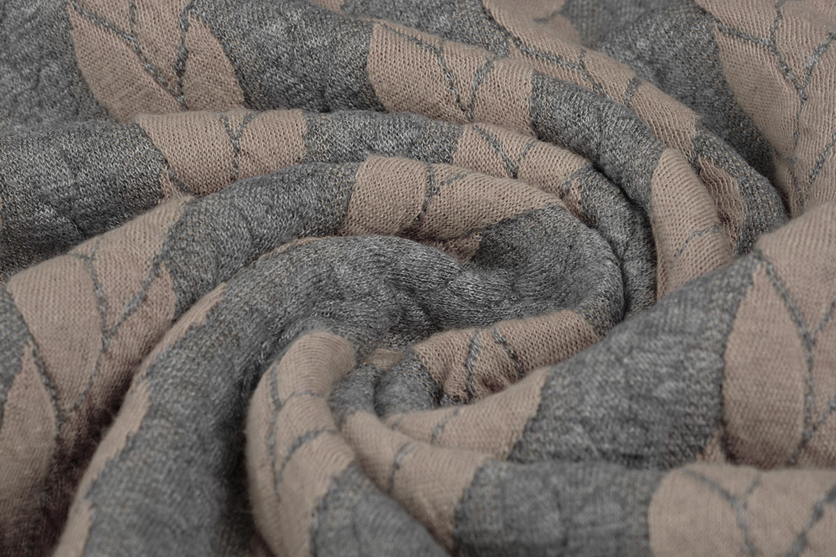 Strickstoff Zopfmuster Jersey Grau Puderrosa