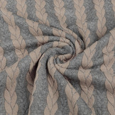 Strickstoff Zopfmuster Jersey Grau Puderrosa