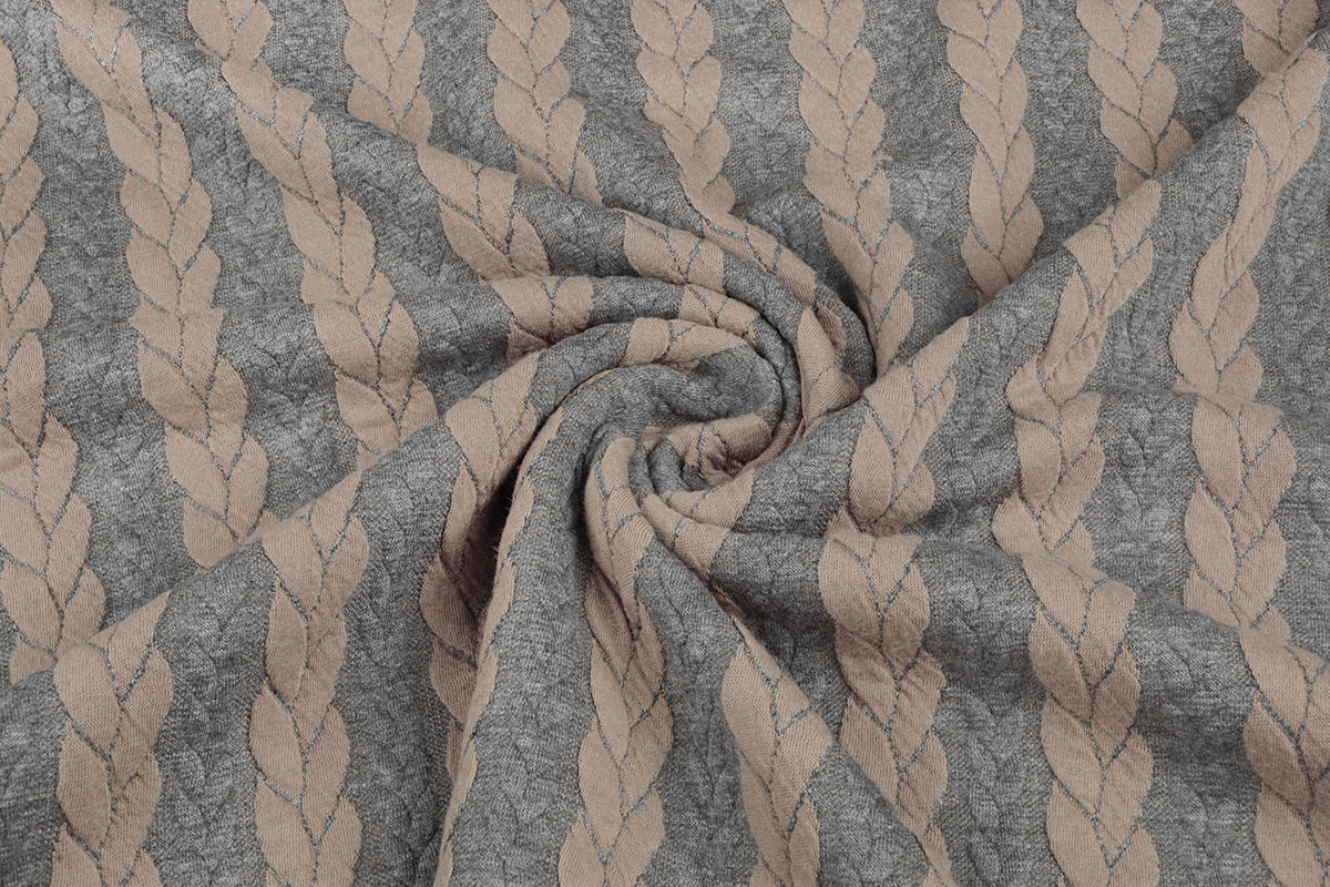 Strickstoff Zopfmuster Jersey Grau Puderrosa