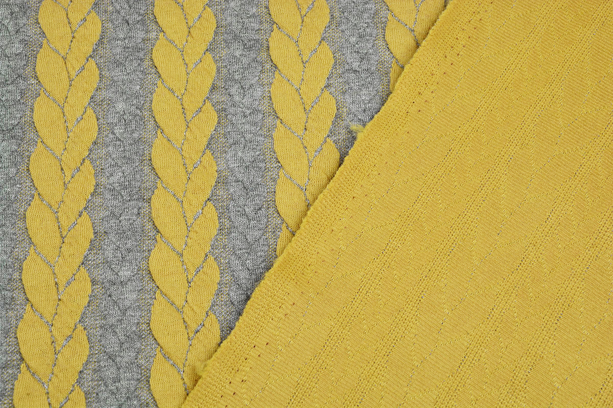 Gebreide Kabel Stof Tricot Grijs Oker