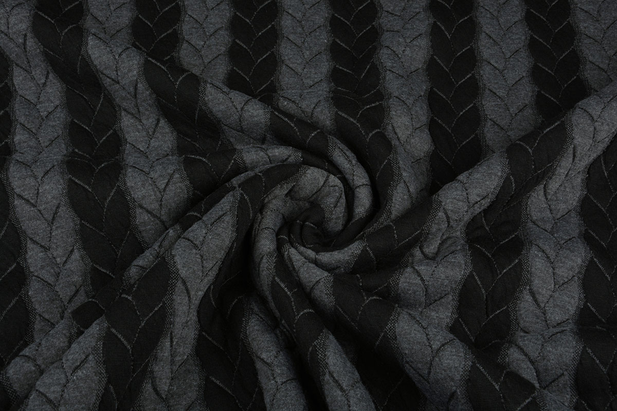 Strickstoff Zopfmuster Jersey Grau Schwarz